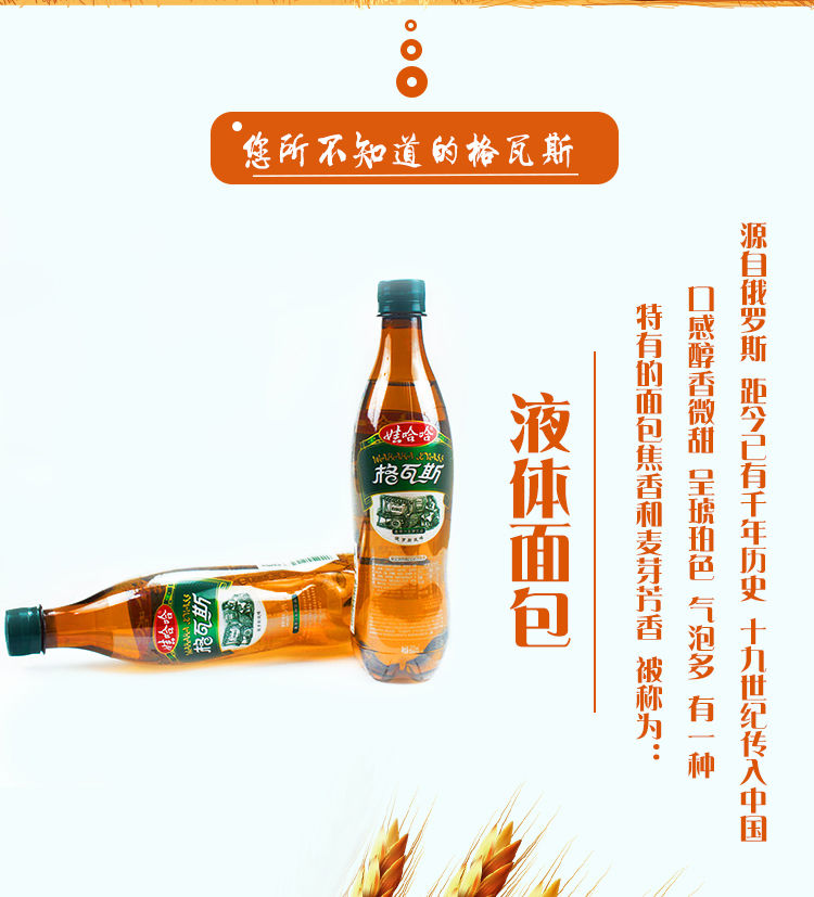 5折 格瓦斯饮料发酵饮品俄罗斯风味碳酸饮料600ml 大瓶汽水新啤酒味