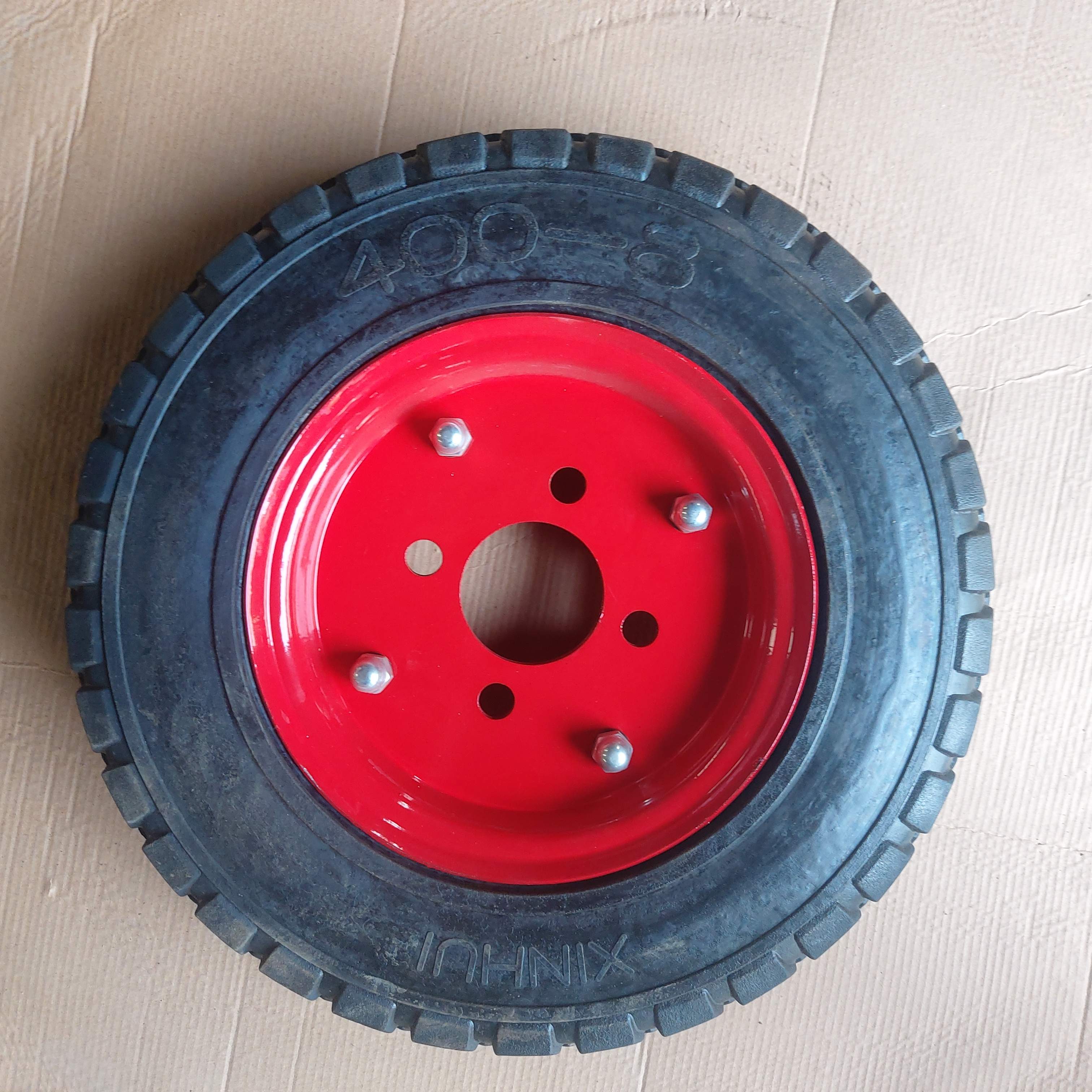 适用于工地电动手推车轮胎万向轮实心胎拉砖车轮胎带轮毂灰斗车前叉