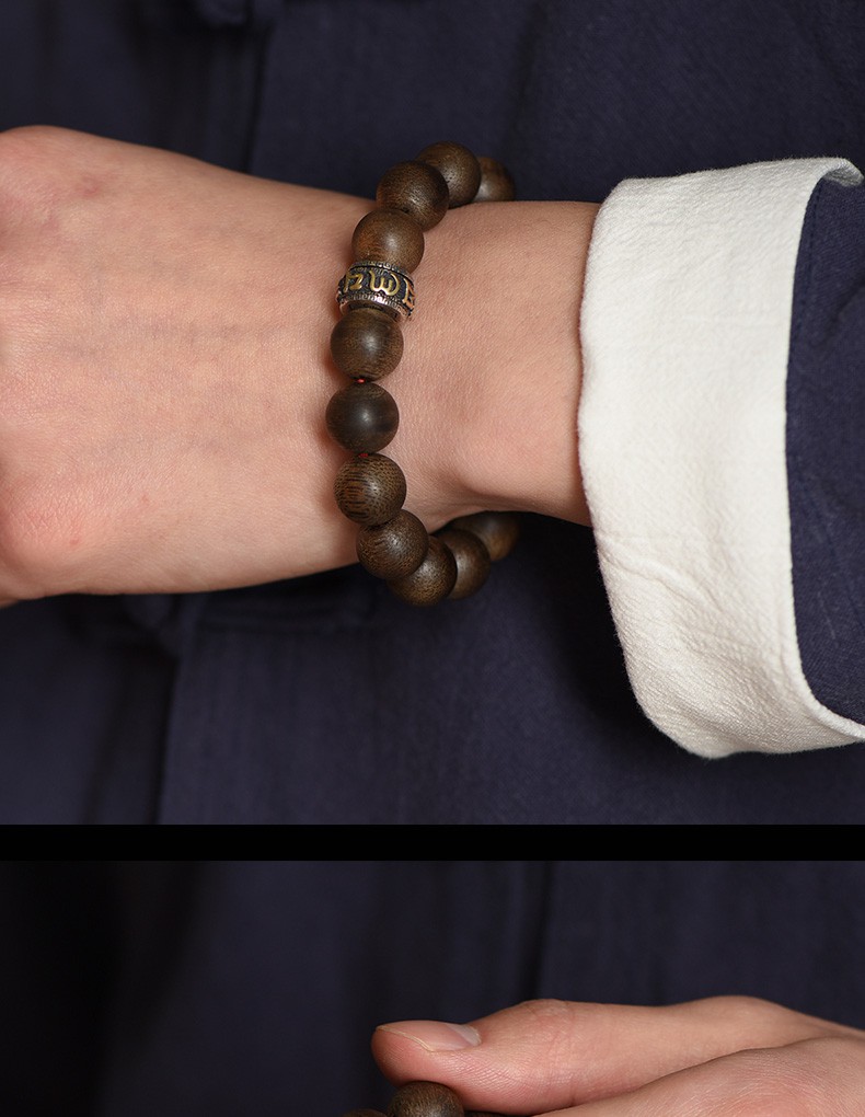 青鹊凰原创设计沉香手链男款本命佛手串黑曜石平安虎年文玩佛珠阿弥陀