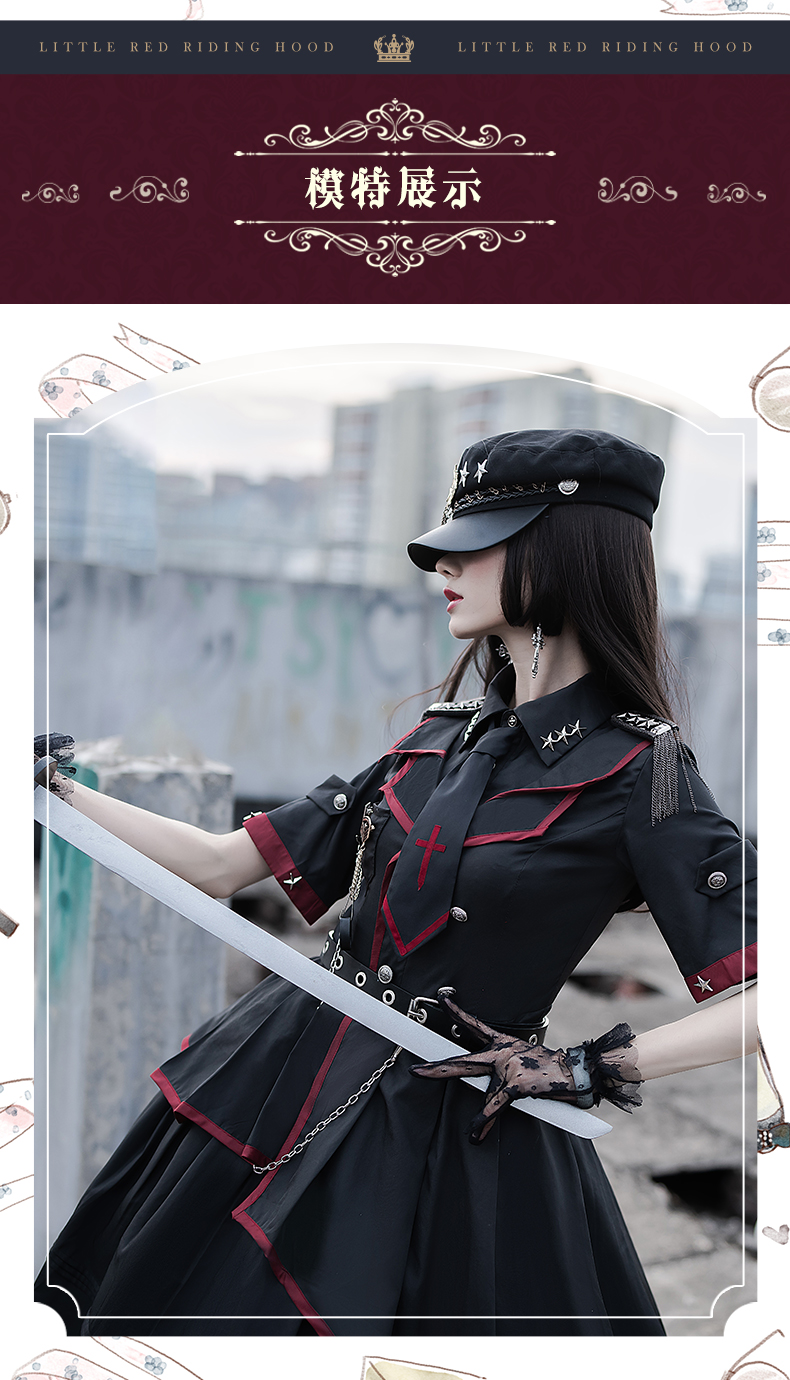 原创lolita裙败者食尘op洛丽塔纯色军lo制服jk全套洋装 op裙 小领带 l