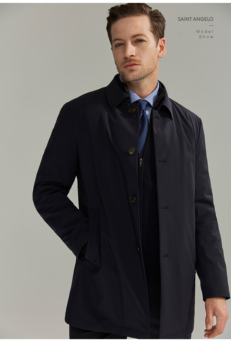 商场同款报喜鸟风衣男士冬季男商务正装干部款白鹅绒羽绒风衣翻领中长