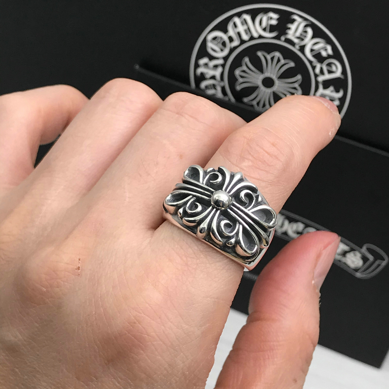 凌盛925银戒指环ch克罗心朋克十字架戒指男女潮牌复古个性泰银戒指