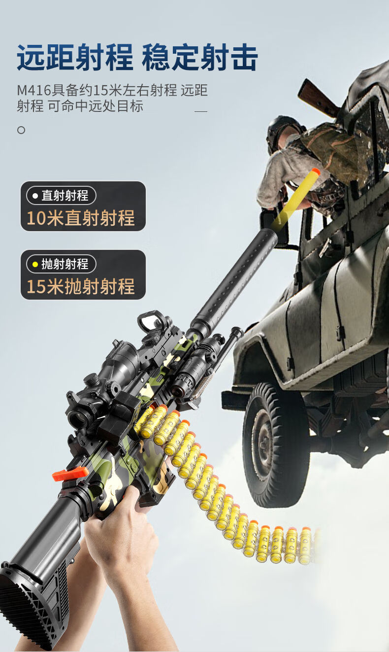 玩具枪儿童男孩m416突击机关枪软软胶小孩6781012岁软弹枪98k大号手动