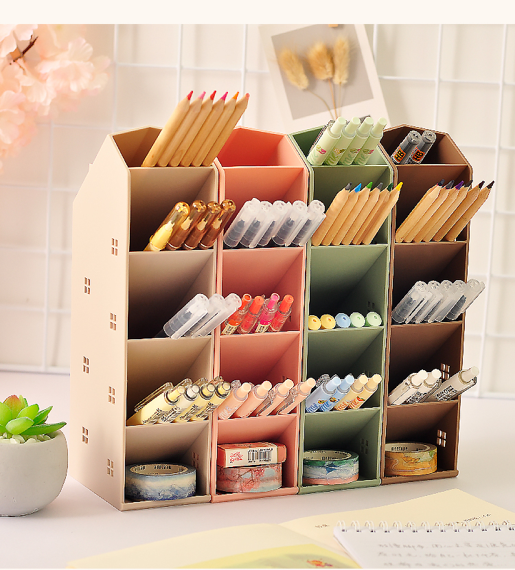 晨光文具 优品斜插式笔筒女北欧简约透明文具收纳盒学生桌面创意时尚