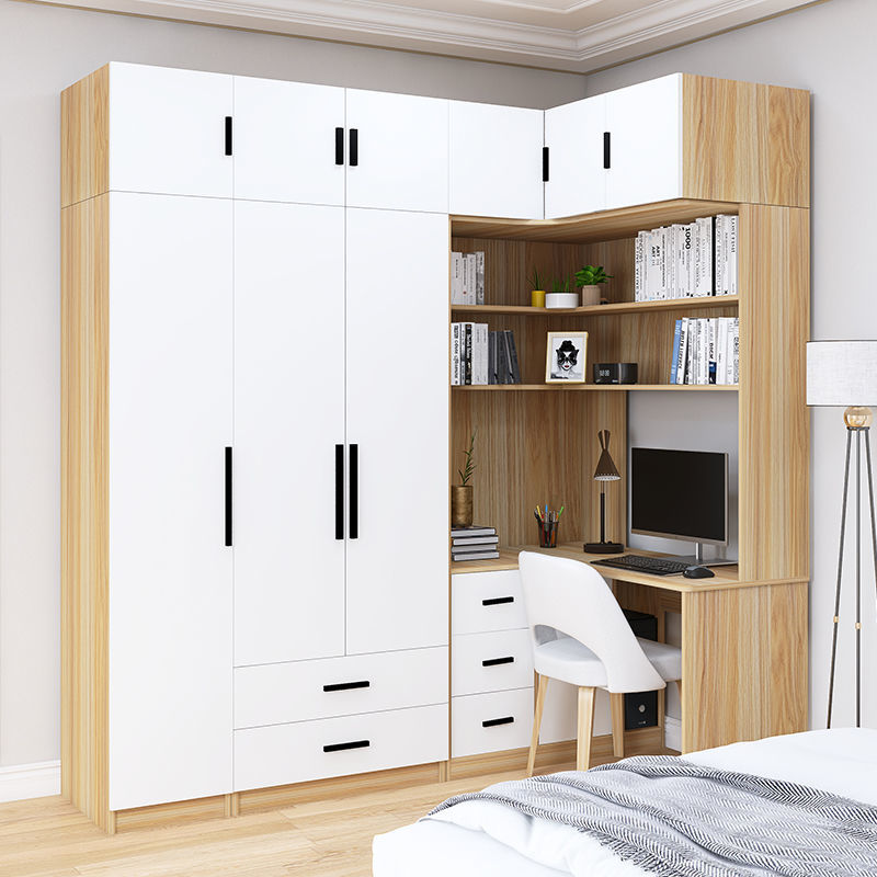 定制转角连体书桌衣柜一体小户型家用卧室衣橱收纳柜电脑桌拐角组合柜