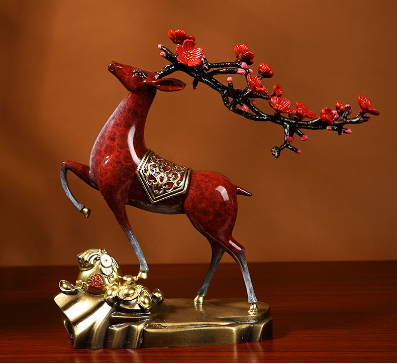 礼亿源 《一鹿有财》梅花鹿全铜摆件发财鹿麋鹿家居客厅办公桌公司