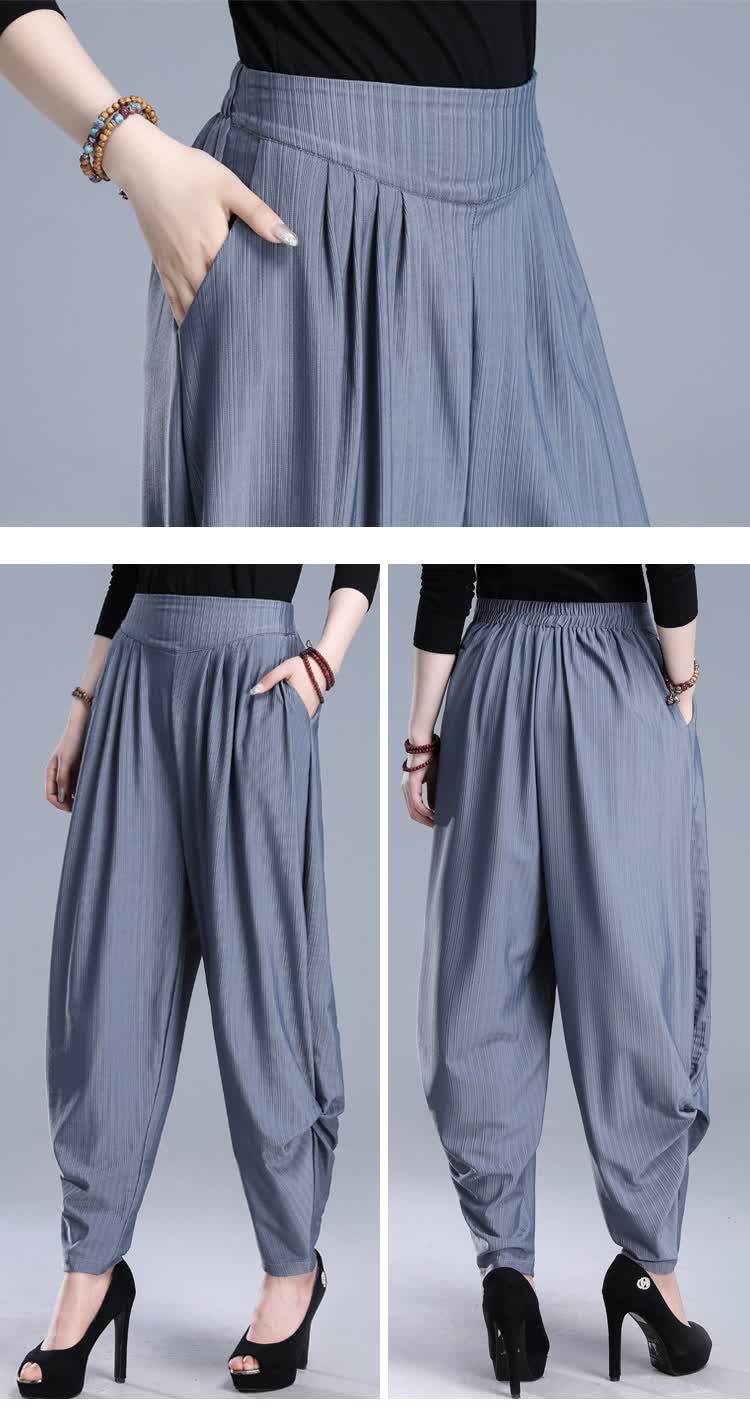 布琳达裤子女高腰薄款春夏秋宽松垂感冰丝灯笼裤洋气坠感休闲哈伦裤