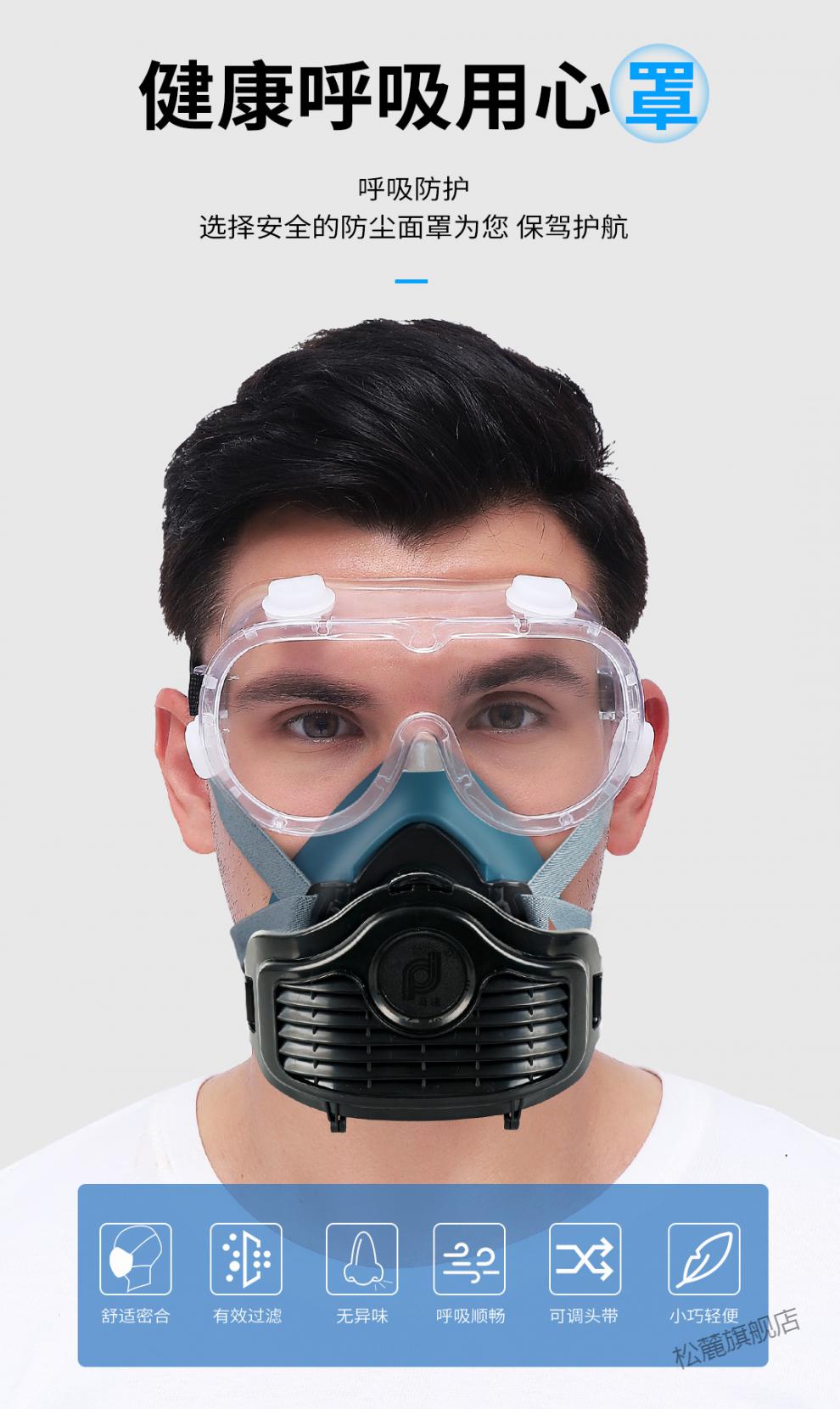 面具防尘面罩呼吸防灰尘全脸防护罩工业粉尘收割机打磨过滤棉装修1