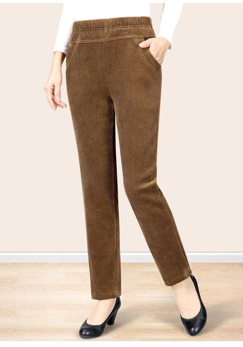 休闲裤女灯芯绒裤子女秋冬高腰直筒女裤休闲裤加绒加厚条绒长裤黑色