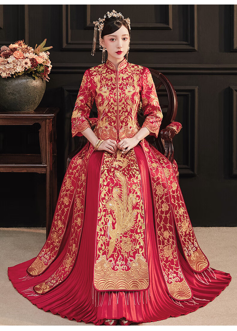 秀禾服新娘小个子冬天龙凤褂结婚中式婚纱礼服褂皇敬酒服直筒 五福