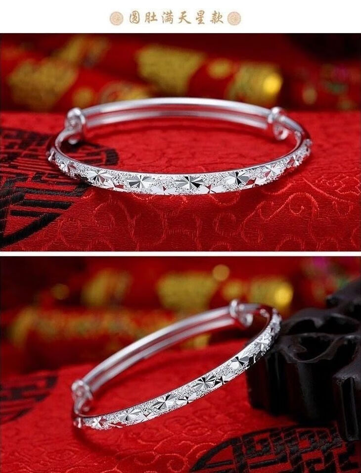 【商场同款】【正品保障】六福纯银9999银手镯女百搭银饰送妈妈女友
