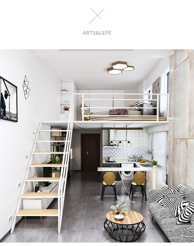 铁艺阁楼店铺隔层公寓楼阁床复式二楼高架床仓储平台货架吊床定制