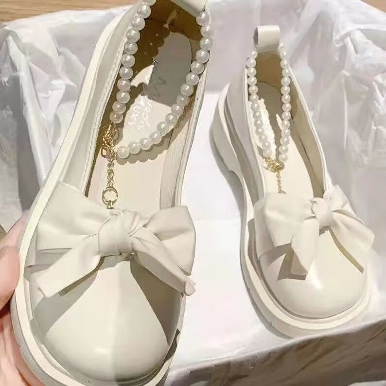 玛丽珍鞋jk鞋厚底玛丽珍鞋女2022珍珠法式蝴蝶结粗跟仙女风单鞋女升级