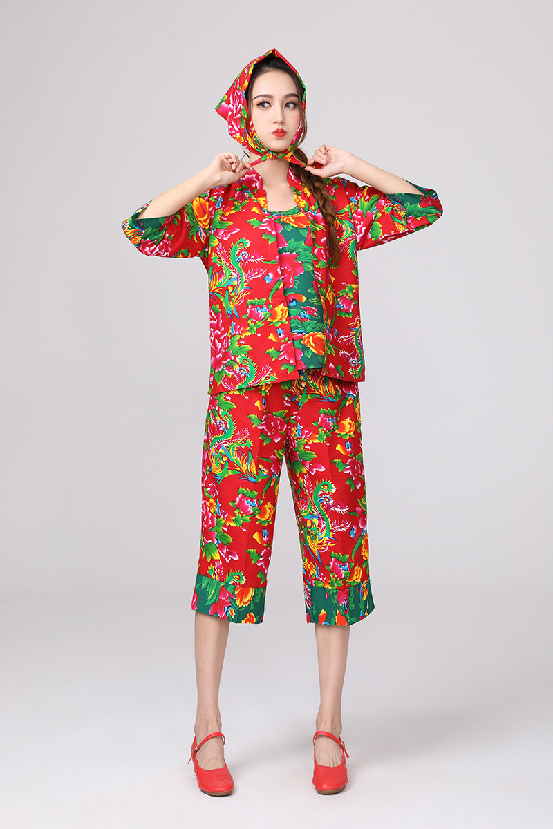 东北花衣服女夏季村姑二人转演出服姐妹装搞笑东北大花广场舞秧歌服
