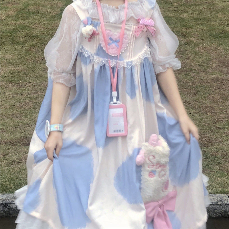 印花小奶糕lolita连衣裙吊带裙洛丽塔裙黑色背带发箍飞机盒蝴蝶结均码