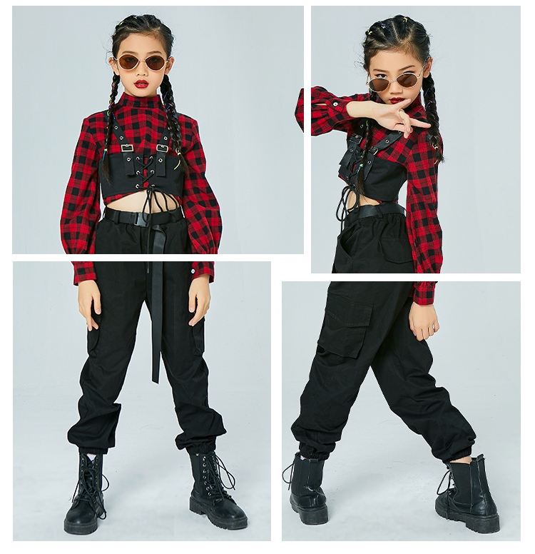 国庆演出服儿童爵士舞服装女孩走秀潮服女童模特练功舞蹈摄影套装拉