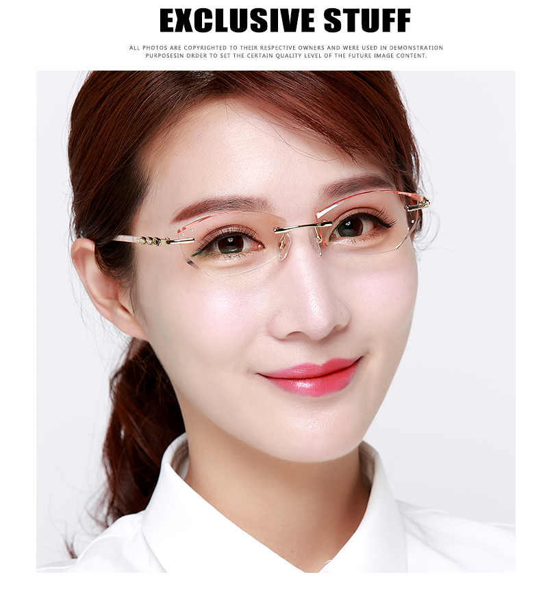 近视眼镜女无框眼镜架时尚平光紫色眼镜框金属板材成品眼镜 【银框