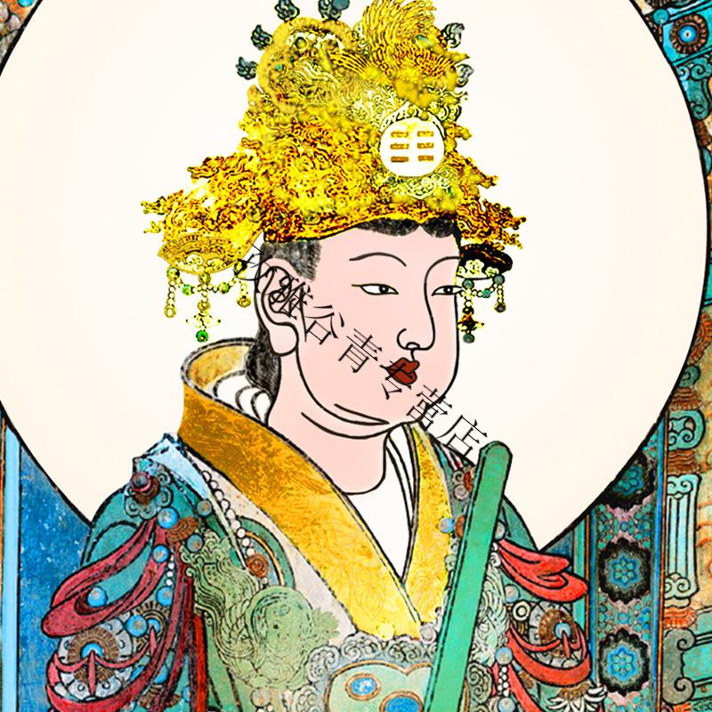 玉皇大帝西王母娘娘神像道场家用玉母画像装饰卷轴水陆画 灰绿色-玉皇