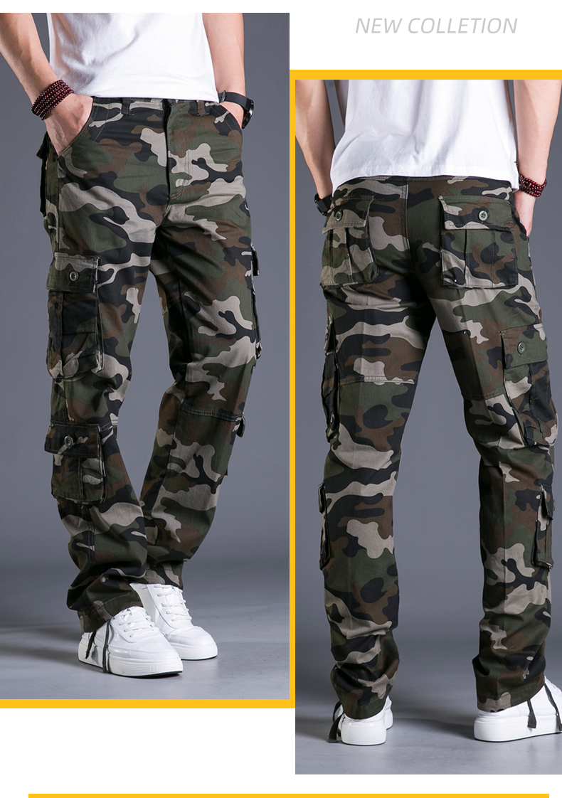 男装秋冬季多口袋休闲裤男宽松工装裤男长裤直筒户外男裤大码迷彩裤