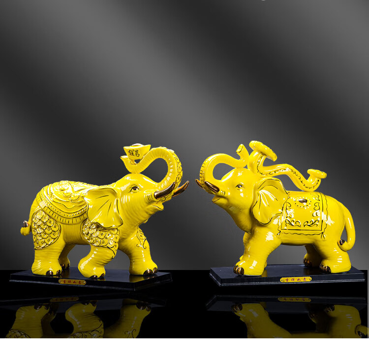 陶瓷器吉祥金色瓷象吸水象大象摆件开业礼品吉象