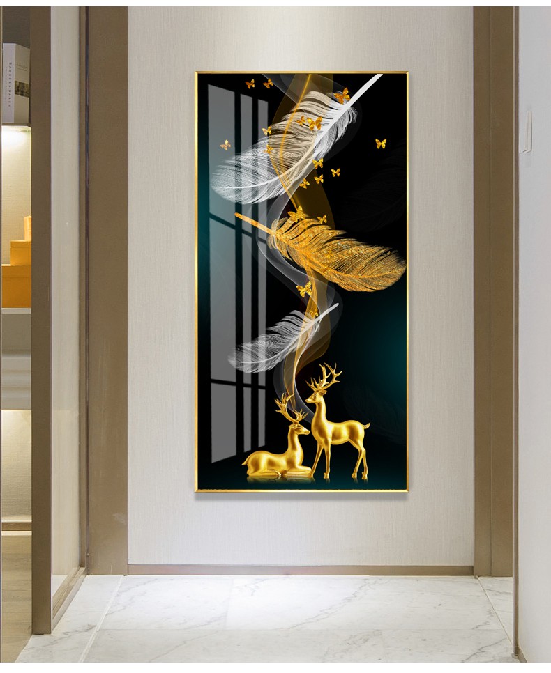 轻奢入户玄关装饰画现代简约竖版走廊尽头进门鹿壁画过道挂画a1款3060