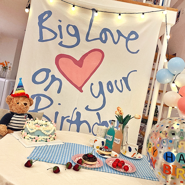 挂布背景布可爱ins生日快乐挂布少女儿童派对装饰网红背景可定制桌旗