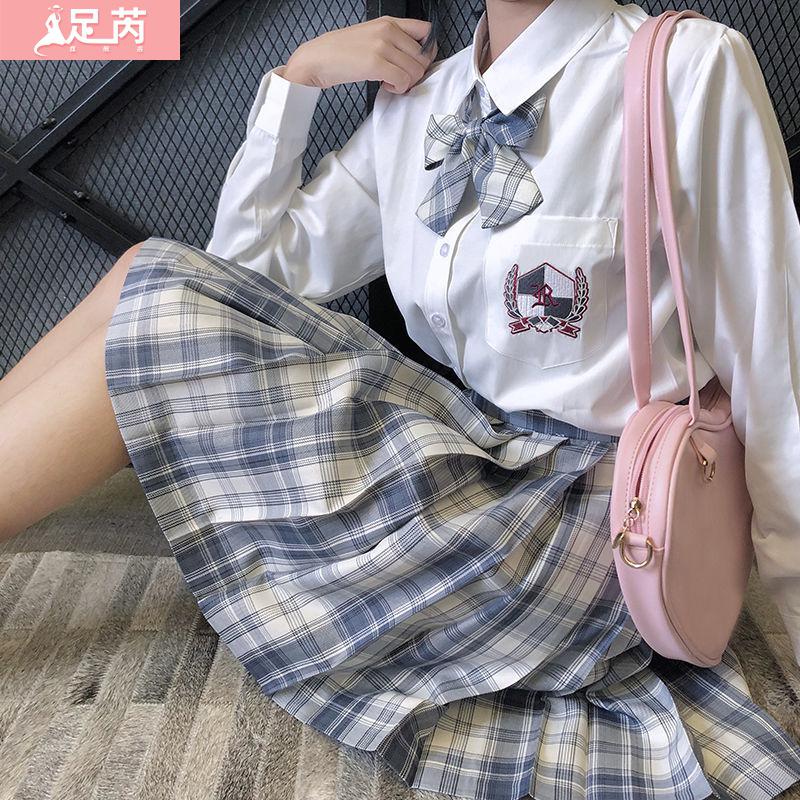 套装裙子全套夏装温柔一刀百褶裙学生校服裙夏季短袖夏 新款山吹格裙