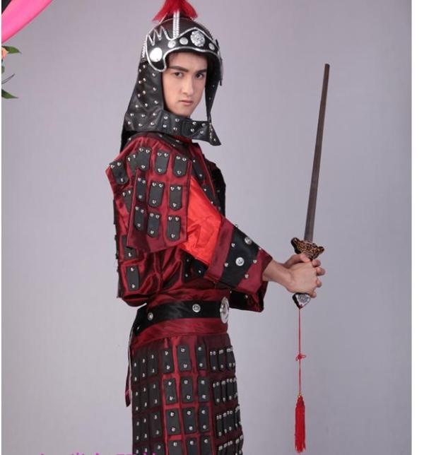 将军战袍表演服宋朝将军影视古装演出服古代经典盔甲服装红色儿童s