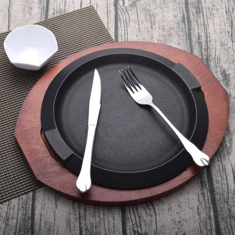 牛排铁盘牛扒铸铁盘西餐铁板烧牛排圆形盘电磁炉铁盘商用韩式烤肉盘