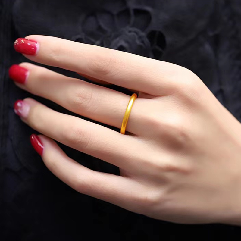 老凤凰古法黄金戒指传承系列999足金素圈指环小金圈戒指3d硬金男女款