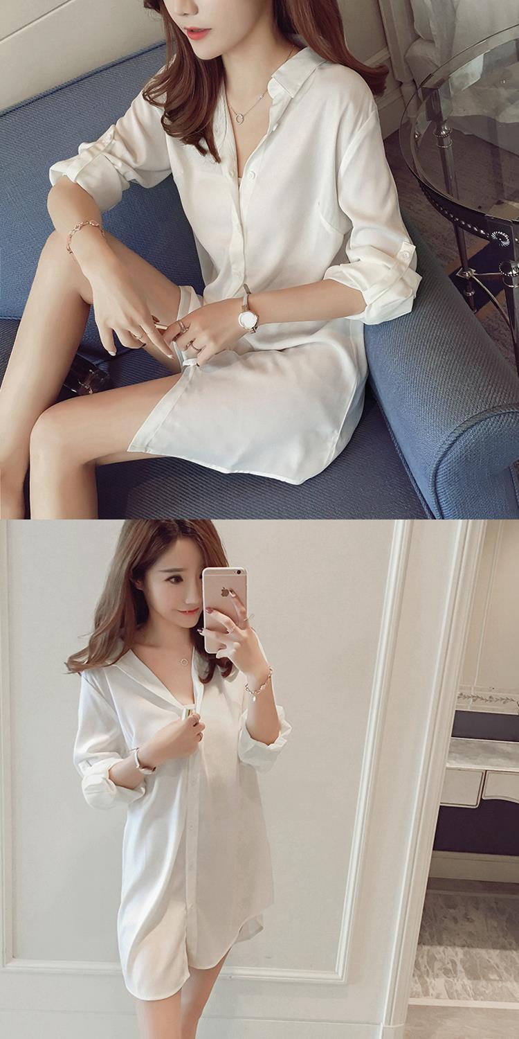 性感夜店白衬衫女诱惑bf风睡衣宽松中袖百搭开衫上衣中长款衬衫裙白色
