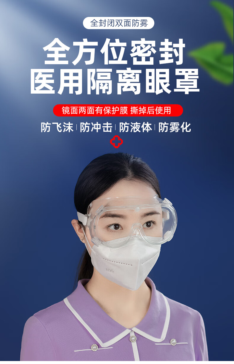 医用全封闭镜隔离眼罩防飞沫面罩可带眼罩坐飞机防感染 医用隔离眼罩