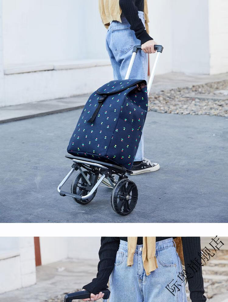 家用便携折叠拖车小拖车可折叠帆布咖啡杯里布款15cm橡胶大轮送弹力绳