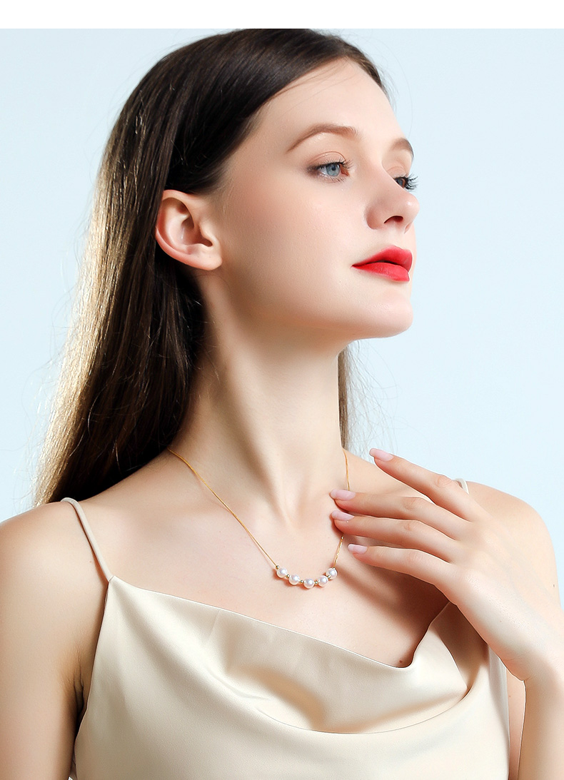 欧思图轻奢品牌金色akoya微笑珍珠项链金色珠天然海水强光五珠路路通