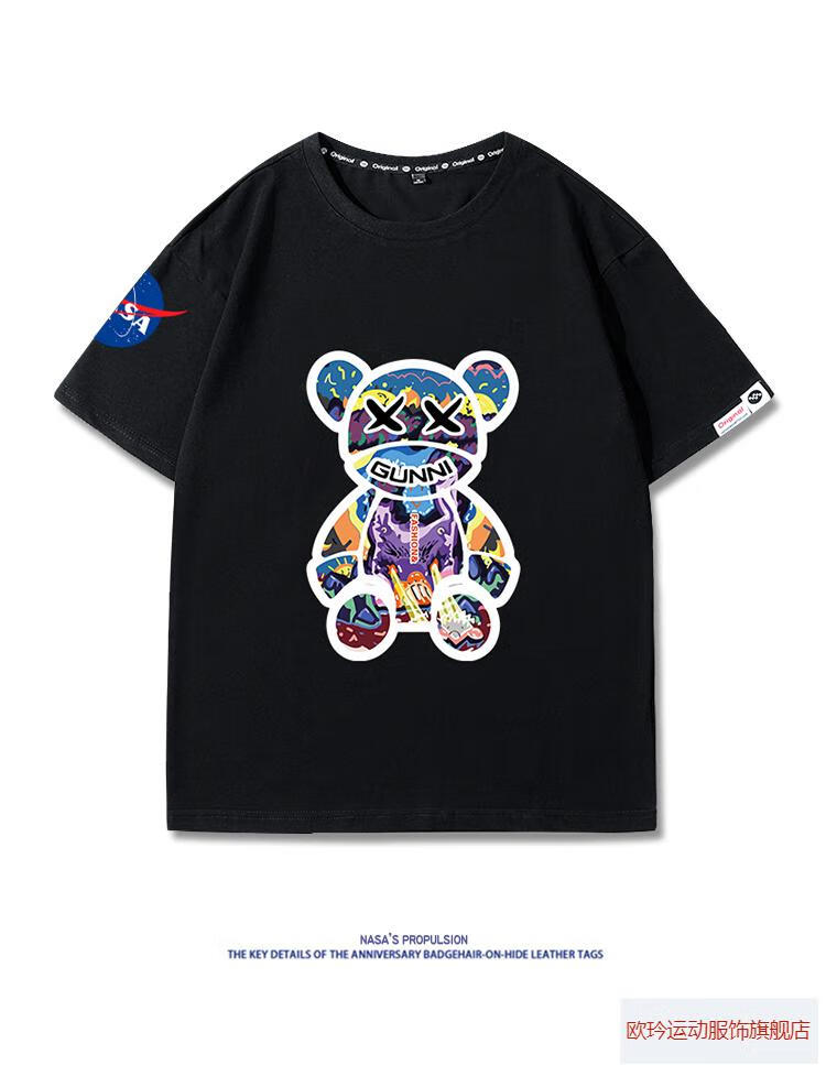寜nasa潮牌暴力熊联名短袖t恤新款潮牌百搭情侣宽松半袖上衣服白色s