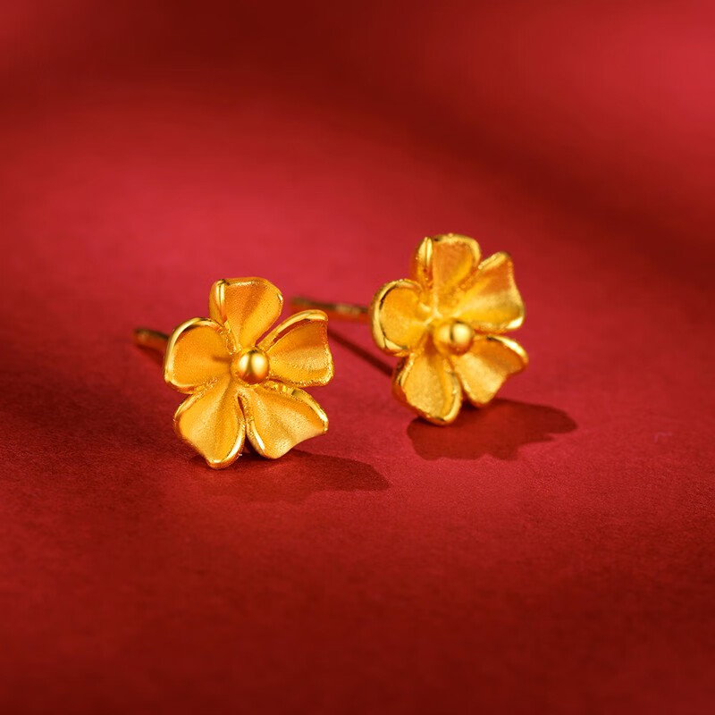 老凤凰3d硬金花朵型耳钉百合花黄金耳钉精美足金耳饰足金耳钉一对145g