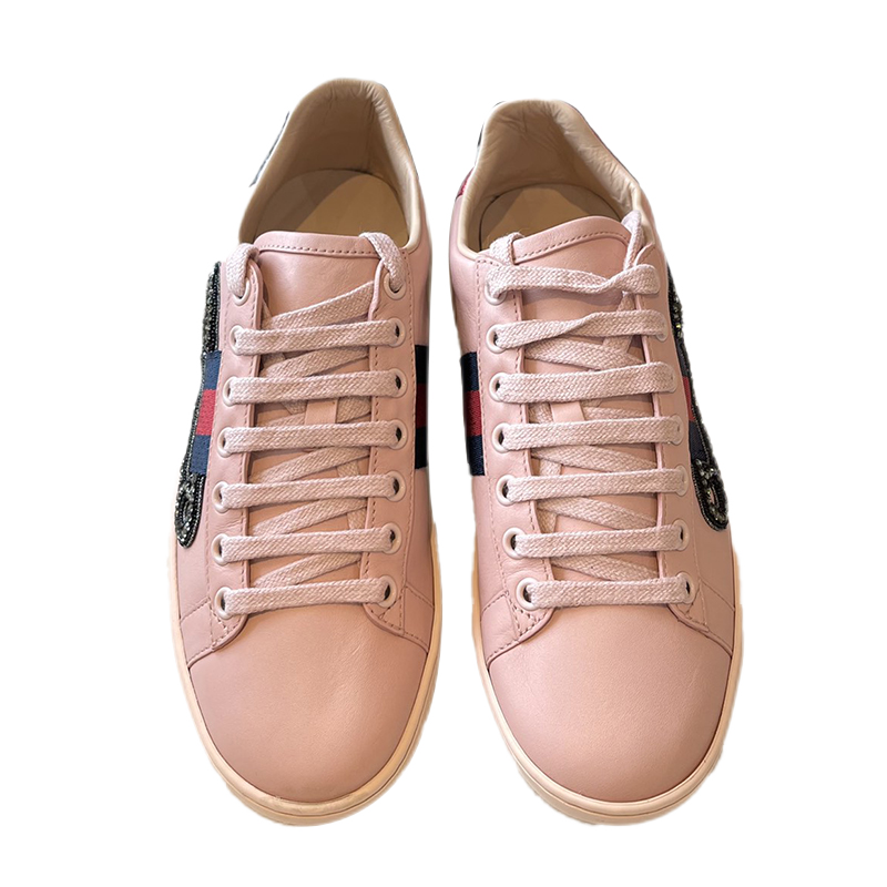 【奢侈品】古驰/gucci 镶钻别针小粉鞋 鸳鸯尾百搭休闲鞋女士 粉色系