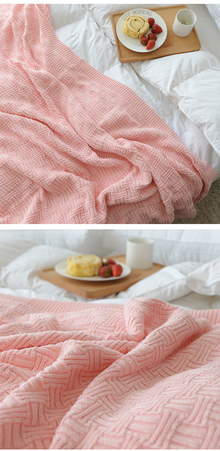 白萱北欧纯棉针织毯子毛线盖毯编织办公室小毛毯午睡沙发棉毛巾被子