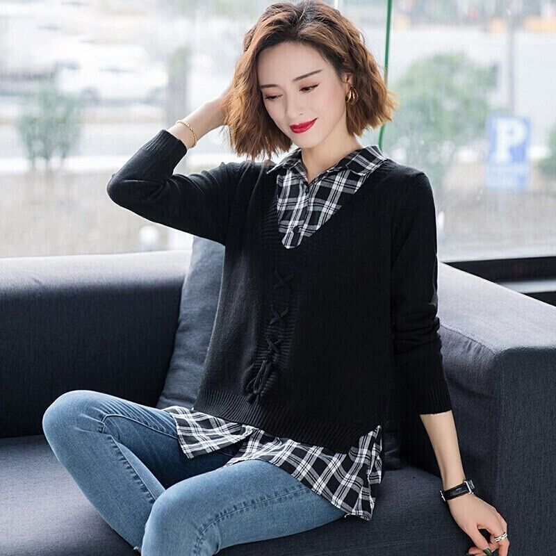 件针织衫女士秋冬年新款宽松女装上衣衬衫领外穿毛衣粉色3xl145160斤