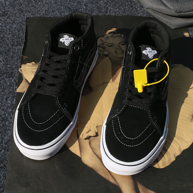 vans)官方品牌全黑中帮大码男鞋春季加绒48板鞋男【商场同款】 黑色中