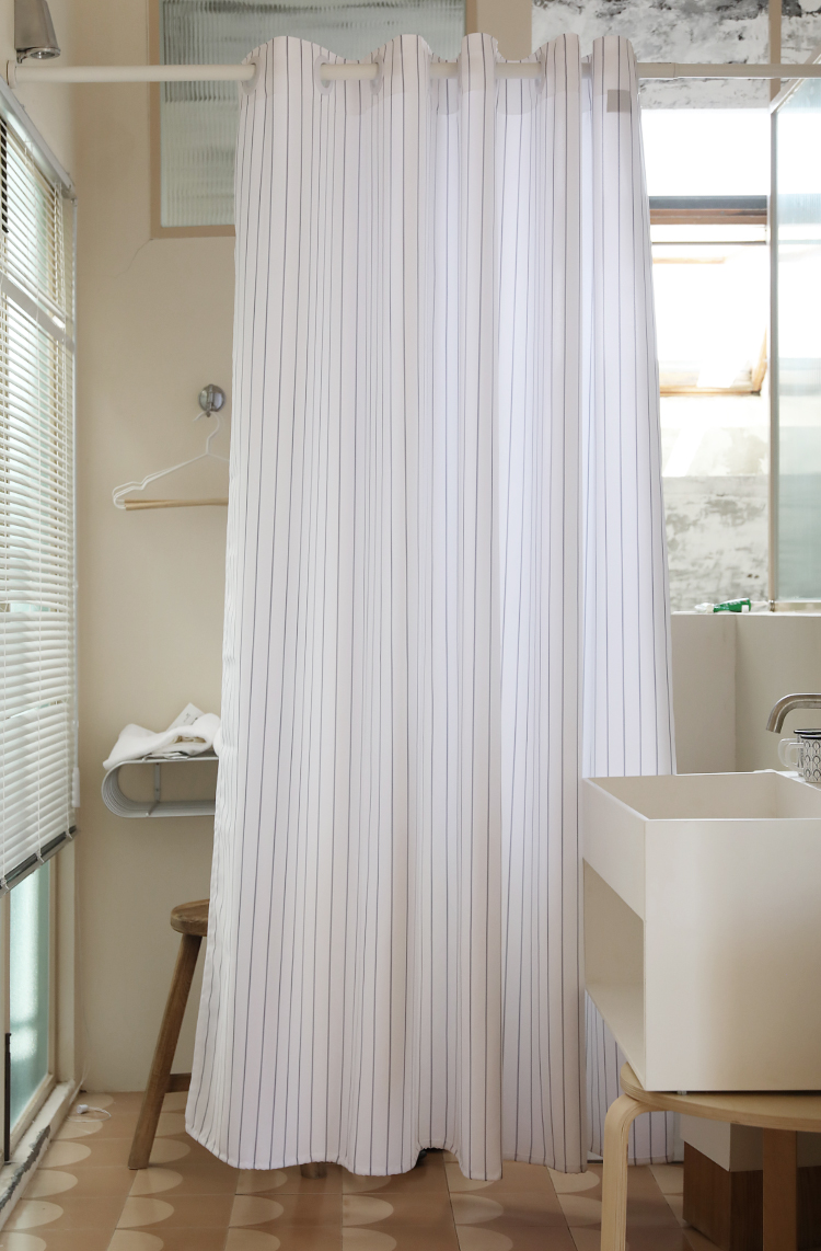 可狄浴帘防水套装免打孔浴室防霉卫生间洗澡间隔断挂帘加厚布日式条纹