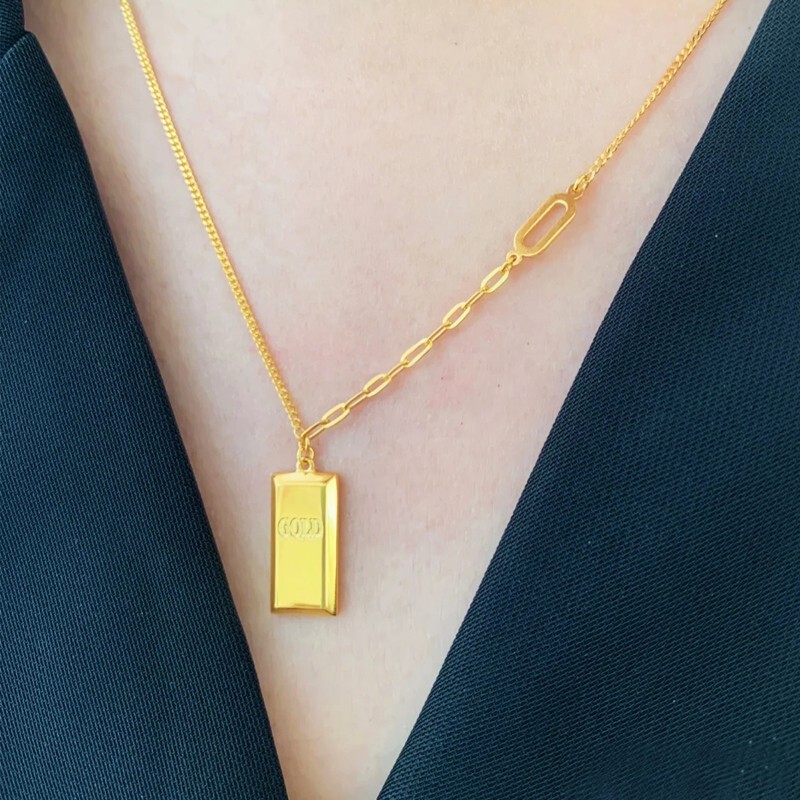 老凤凰【顺丰速运】5g黄金暴富小金条项链女士999足金小金砖吊坠女款