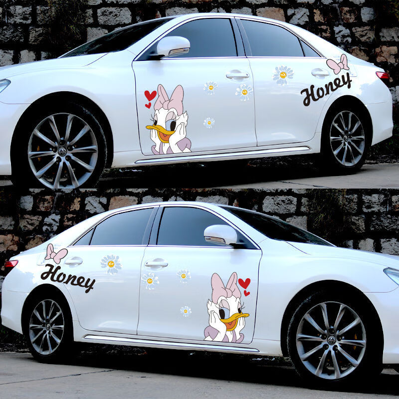 唐老鸭汽车贴纸黛丝可爱卡通车身车门车贴划痕遮挡装饰贴黛丝小皱菊