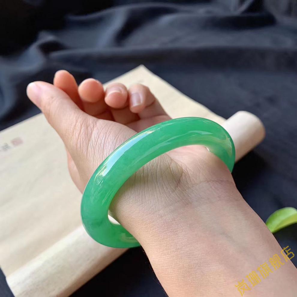 岚珊冰种新款手镯满绿祖母绿玉手镯子绿圆条贵妃镯咨询客服