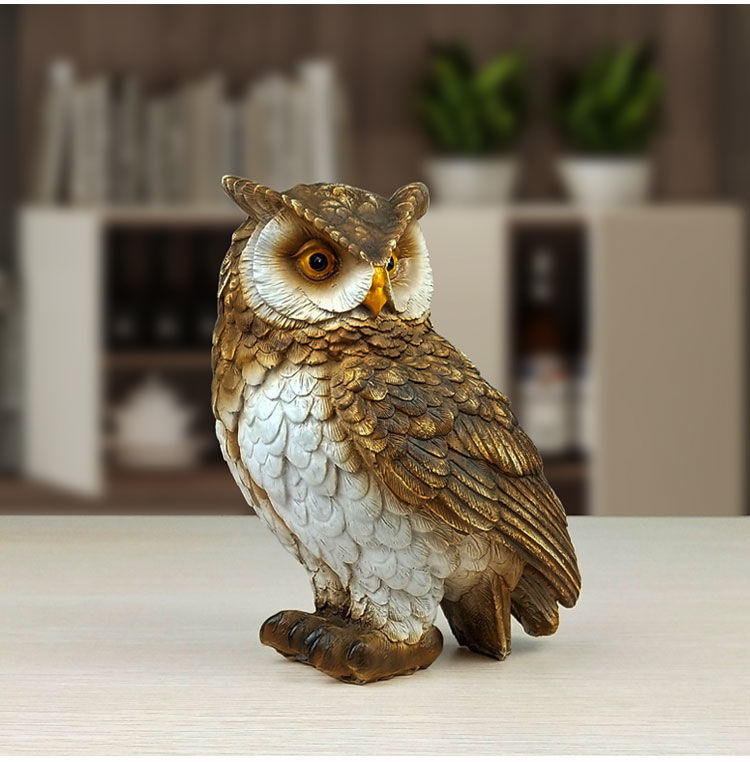 君罗树脂仿真猫头鹰摆件客厅家居电视柜酒柜桌面装饰可爱动物鸟工艺品