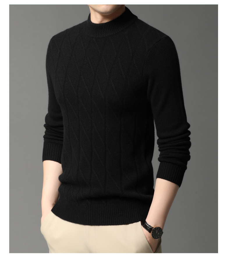 Hengyuanxiang Men's Cashmere Sweater, Autumn And Winter Thickened 100% Pure Cashmere, Business Casual Base Layer Knit Sweater, Winter Warm Clothing 19