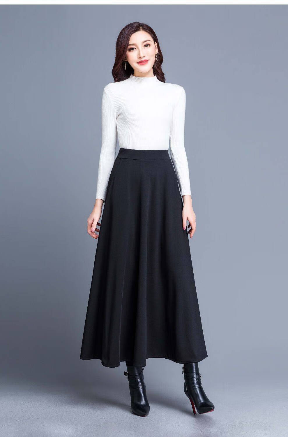 广场舞舞裙春秋广场舞半身裙a字裙高腰中长裙大摆裙女跳舞大码带口袋