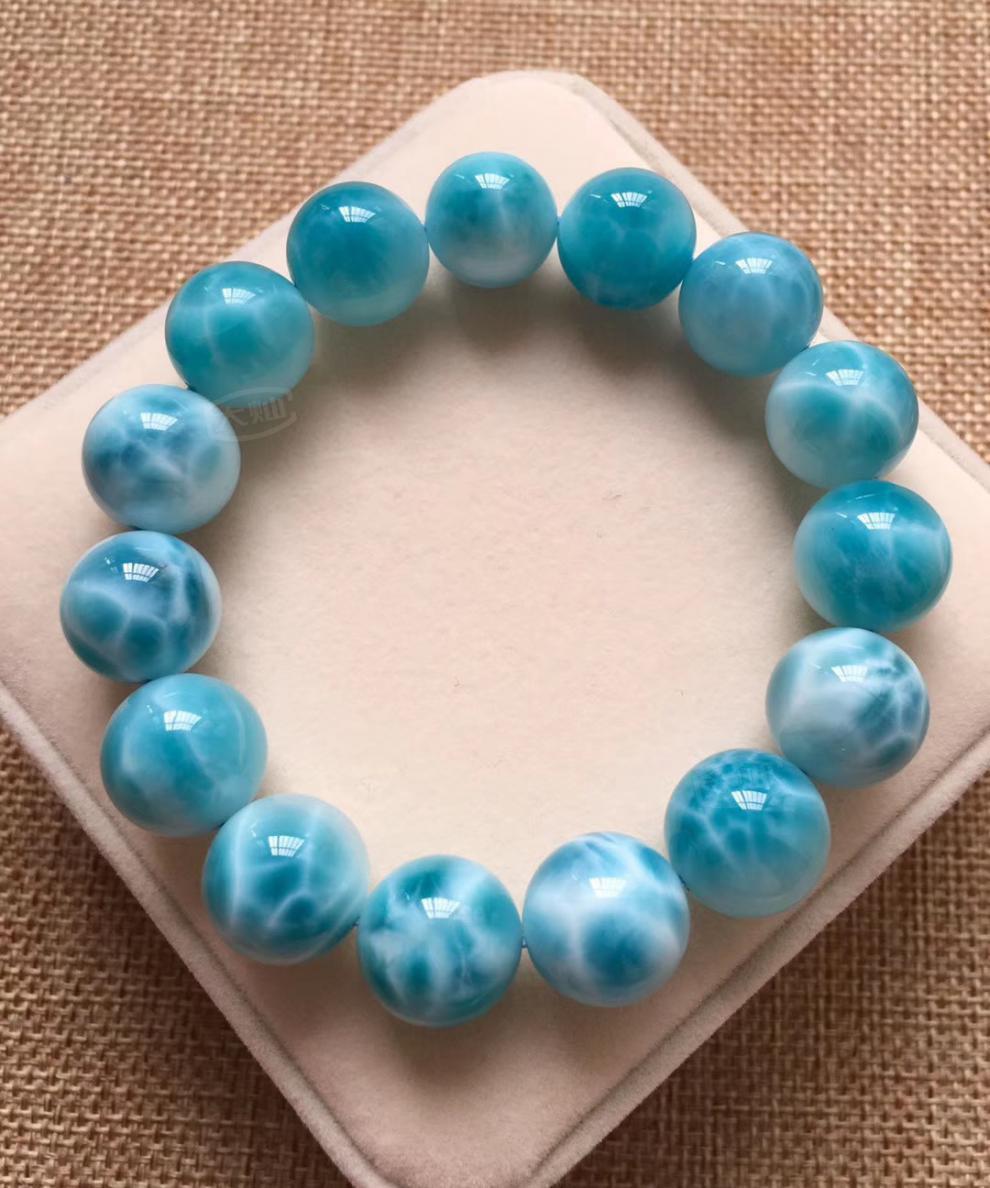 大灿 火山蓝大颗粒生日礼物天然海纹石手链男女款送礼单圈拉利玛手串1