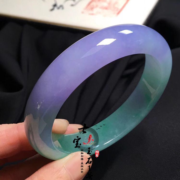 ck翡翠冰种紫罗兰手镯 a货冰紫飘绿手镯 缅甸老坑女款玉石镯子5七夕