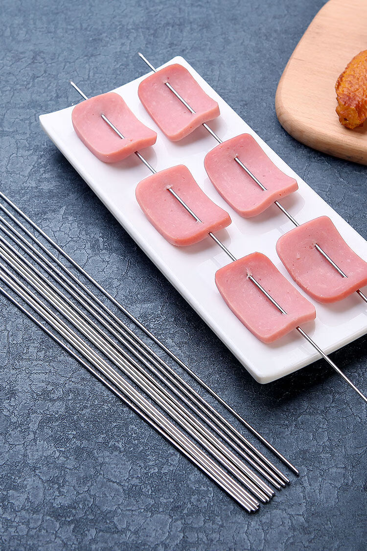 不锈钢圆签长35无磁烧烤针烧烤签子羊肉串烧烤工具带柄扁签子【烧烤签